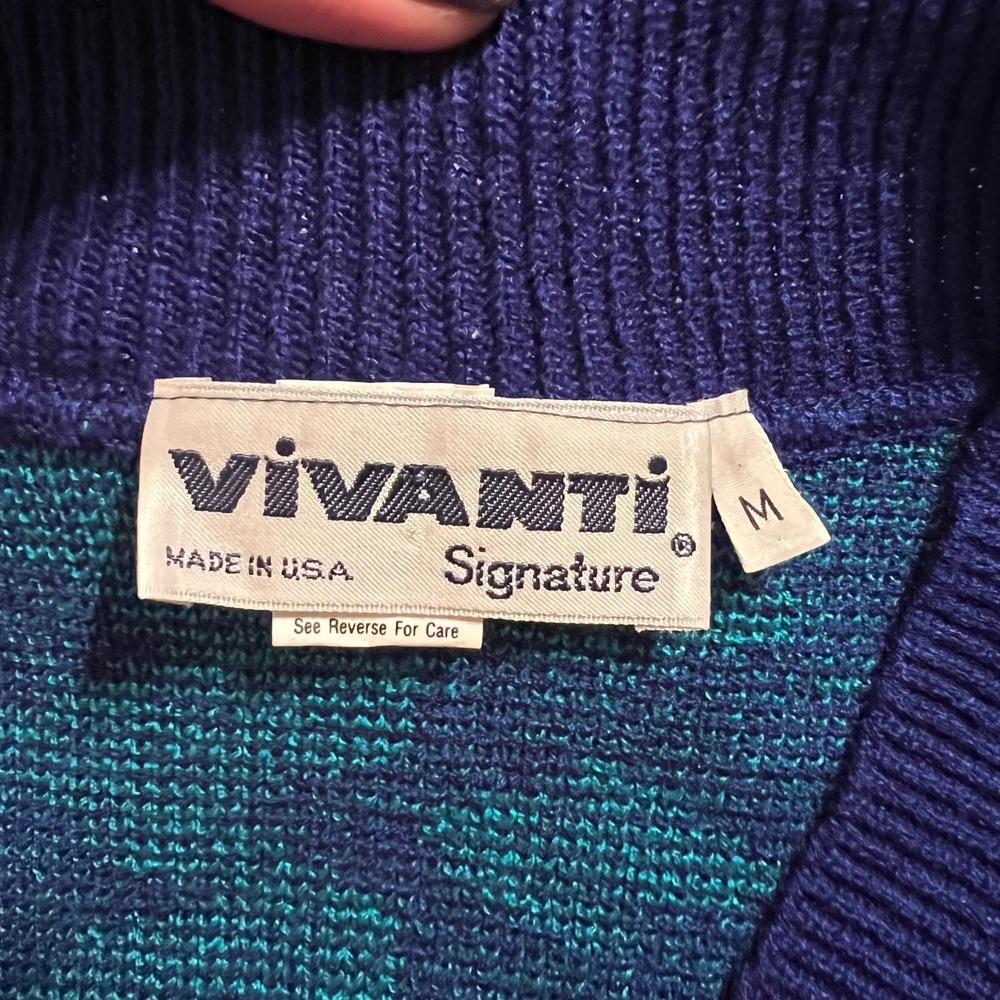 Vivanti VTG‎ Signature V Neck Diamond Sweater Blue Teal Size M Made in the USA - Picture 2 of 7